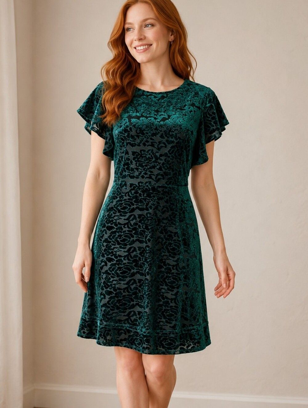 Whimsigoth Burnout Velvet Dress Emerald Green Flutter Sleeve Sz XL Holiday Party